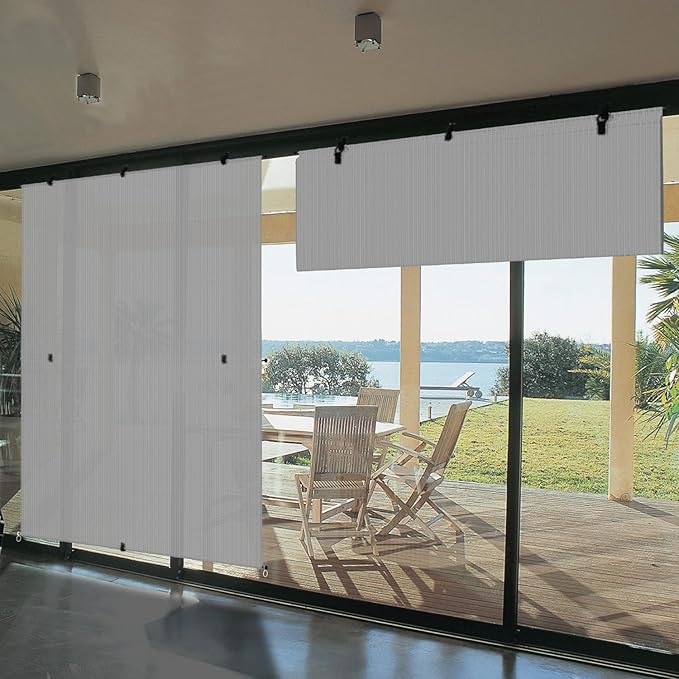 Bynbbur 5'W x 12.5'H Outdoor Patio Shades Foldable Roller Blinds, 220 GSM Sun Shade Roll Up Porch Screens Exterior Shade Cloth for Deck Pergola Backyard, Light Gray