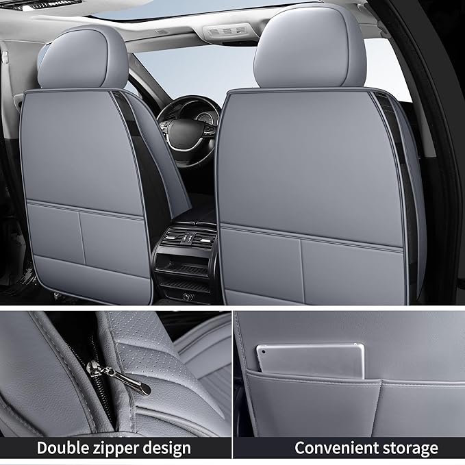 Nappa Leather Car Seat Covers Front Seats, Gray Car seat Protector, Waterproof Car Seat Cushion, Universal Automotive Seat Covers Fit for SUV Truck Pick-up Sedan and Most Cars