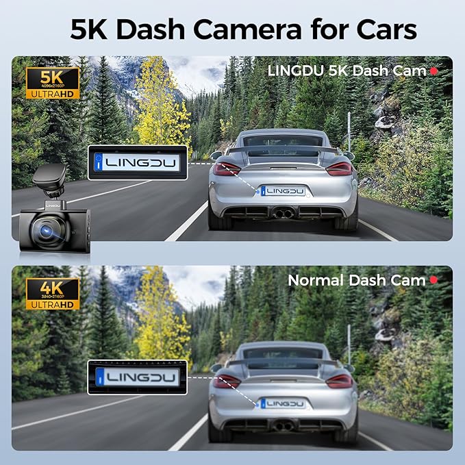 LD02 5K 5G WiFi Dash Cam with Free 64GB SD Card, 3" IPS Screen 150° WDR IR Night Vision 24H Parking Mode Dashcam for Car, Build-in GPS G-Sensor