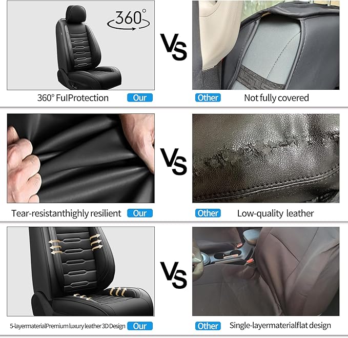 Fit Avalon Car Seat Covers for Toyota Avalon 2001-2024 2025 2026 - Upgraded Premium Waterproof & Breathable Leather, Airbag Compatible, All-Weather Seat Cushion Protector (Full Set, Black)