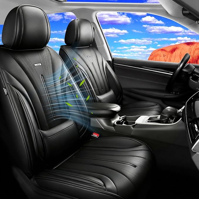 Fit Insight Car Seat Covers (Front Pair) for Select Honda Insight 2010-2022, Premium Full Coverage Leather, Airbag Compatible& Scratch-Resistant, Waterproof & All Weather Seat Protector, Black