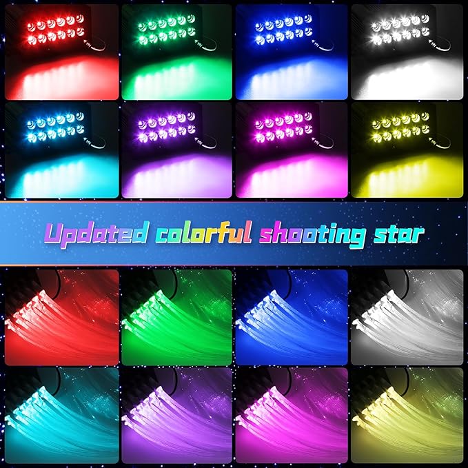 4 Colors 32W Twinkle & Meteor Starlight Headliner Kit for Car Home, 2-in-1 Light Engine 860pcs*0.03in*13.1ft+240 RGBW Fiber Optic Cable Shooting Car Star Sky Roof Lights, Ceiling Star Lights for Car