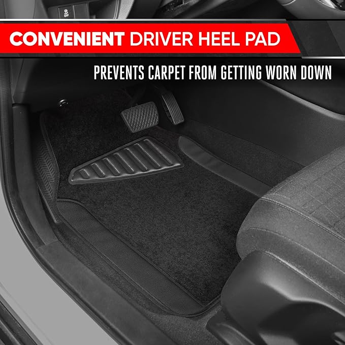 Motor Trend Waterproof Car Floor Mats Universal Fit Car Mats with Driver Heel Pad Leather Car Carpet Floor Mats for SUV Van Sedan Truck Anti-Slip Backing Carpet Mats Black/Black