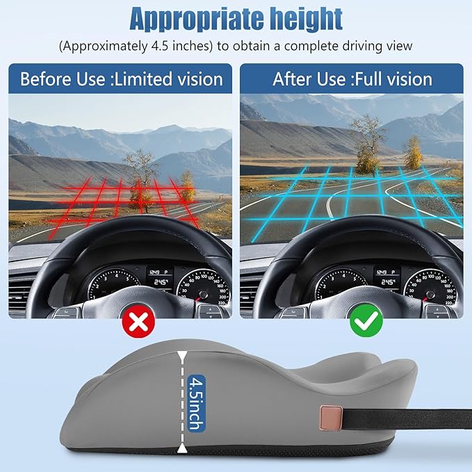 Car Seat Cushion for Truck and Car Drivers - Prevents Bedsores & Relieves Long-Drive Pain, Therapeutic Support for Sciatica, Hemorrhoids, Tailbone and Prostate, Enhanced View with Anti-Slip Base