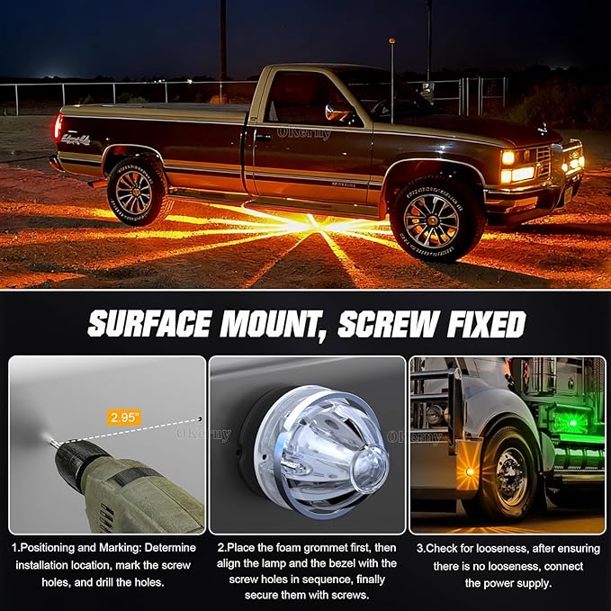 10-Pack Dual Color Watermelon Lights LED Strobe & Steady Cab Roof Clearance Warning Marker Lights with Clear Lens & Bezel Suitable for Trailer Kenworth Peterbilt Freightliner (Amber Green)