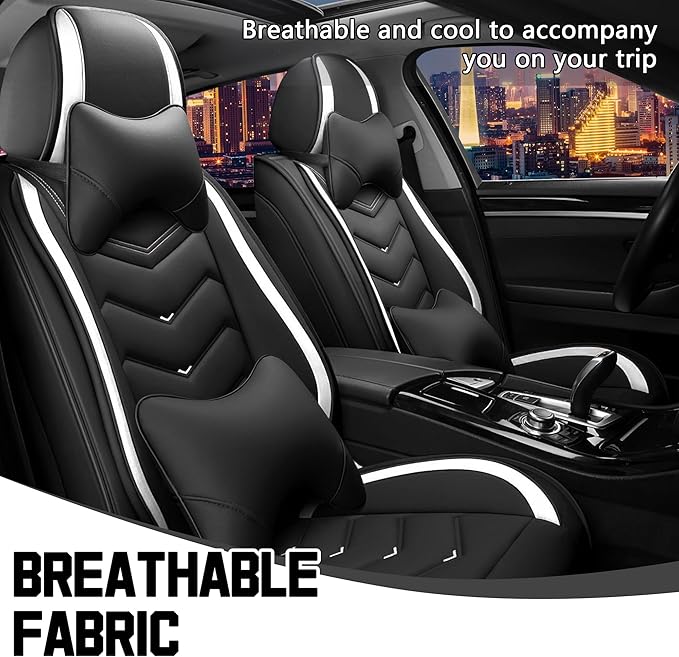 CTDS Car Seat Covers for Nissan Pathfinder 2000-2026, Stylish Sport Seat Cover, Premium Nappa Leather Car Seat Cover. Automobile Seat Covers Sets.(Luxury 2 Seats/Black White)
