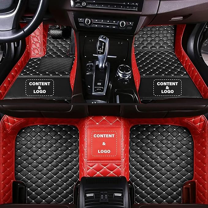 Custom Making Car Floor Mats for 98% Sedan SUV Car Protection Full Coverage Mats Anti-Slip Leather Floor Liners All Weather Car Floor Mats (Black+Red Side)