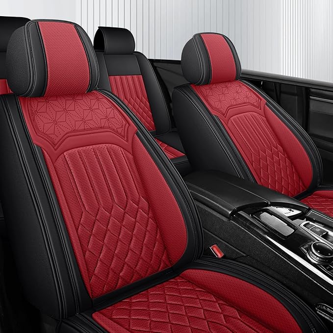 Car Seat Covers for Genesis GV70 2022-2025 2026, Full Set Premium Nappa Leather Waterproof Breathable Anti-Slip Airbag Compatible Car Seats Protector, Car Interior Seats Cover (Black+Red)