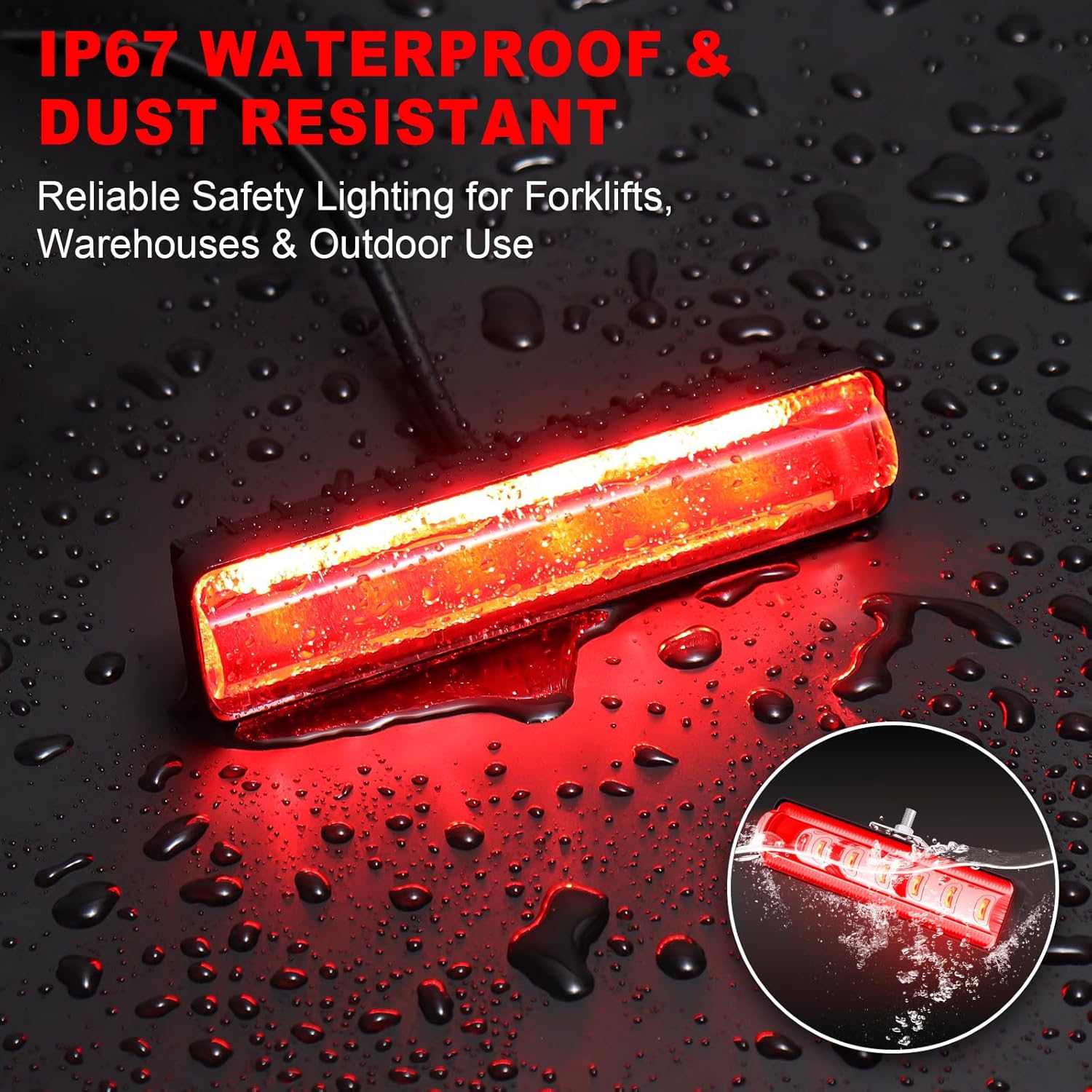LED Forklift Safety Light Red for AGV Automated Guided Vehicle, Forklift Truck, Industrial Lift, Warehouse Safety, IP67 Waterproof, Aluminum Housing (4PCS)