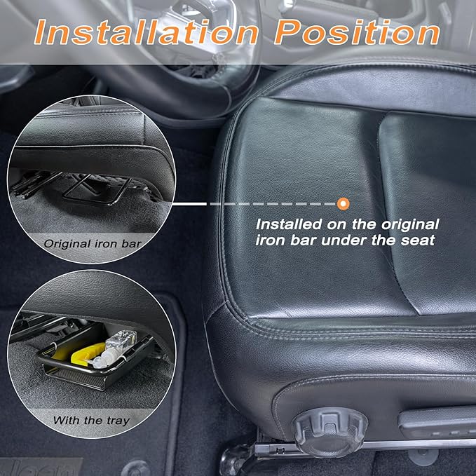Front Under Seat Storage Organizer Tray Compatible with Jeep Wrangler JL/JLU 2018-2022 2023 2024 2025 2026 and Jeep Gladiator JT Truck 2020-2023 2024 2025 2026 Hidden Accessories （Patented Design）