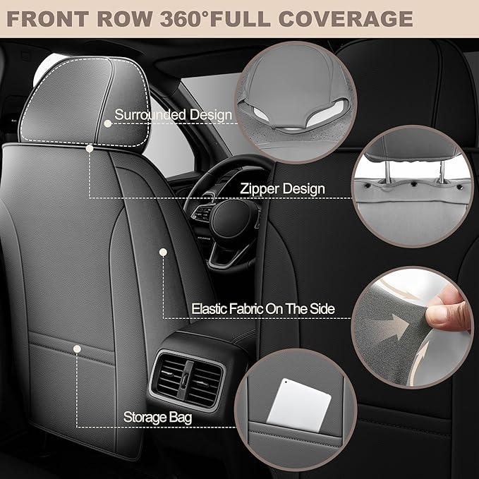 TTX LIGHTING for Jeep Compass 2012-2026 Seat Covers: Waterproof Leather Seat Protector with Airbag Compatible (2 Front Seats,Black&Gray)