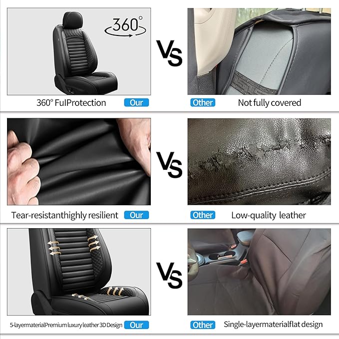 Fit Fj Cruiser Car Seat Covers for Toyota Fj Cruiser 2007-2013 2014 - Upgraded Premium Waterproof & Breathable Leather, Airbag Compatible, All-Weather Seat Cushion Protector (2 Front/Black)