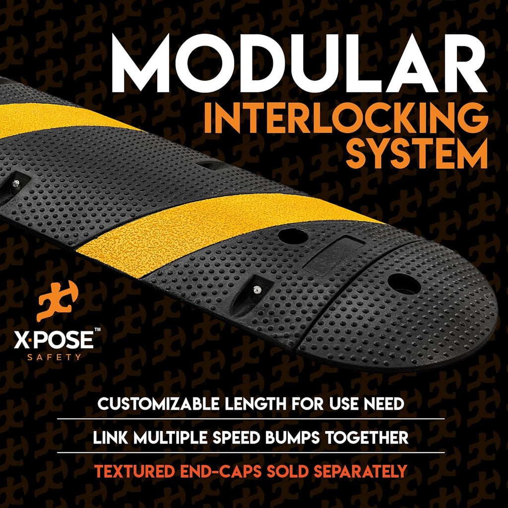 Speed Bump Strip - 6 Ft Rubber Speed Humps with Modular Interlocking Design - Stop and Slow Cars - for Outdoor, Road, Ramp Ends, Driveway Curb Ramps by Xpose Safety