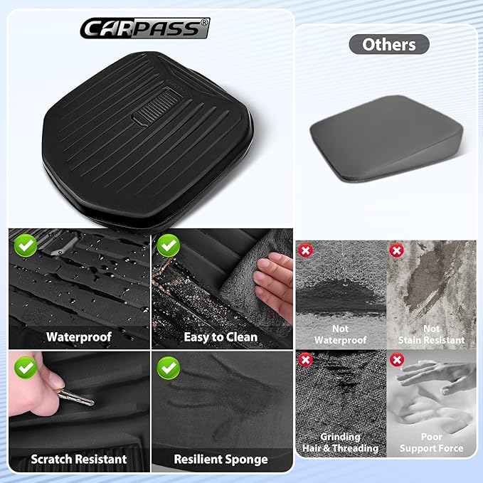 CAR PASS Leather Car Seat Cushion, Comfortable Memory Foam Seat Cushions for Driving Waterproof Adult Booster Seat Cushion for Cars, Truck Driver Automotive SUV Office Chair, Hand-held, 3 Inches Black