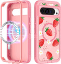 for Google Pixel 9 Pro XL Case - Compatible with MagSafe Women Cute Girls Magnetic Protective Cover Strawberry Girly Kawaii Design Heavy Duty Shockproof Phone Case for Pixel 9 Pro XL 6.8"