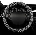 GXT 15 inch New Baja Blanket Car Steering Wheel Cover Universal Fit Most Cars Automotive Ethnic Style Coarse Flax Cloth (Black White)
