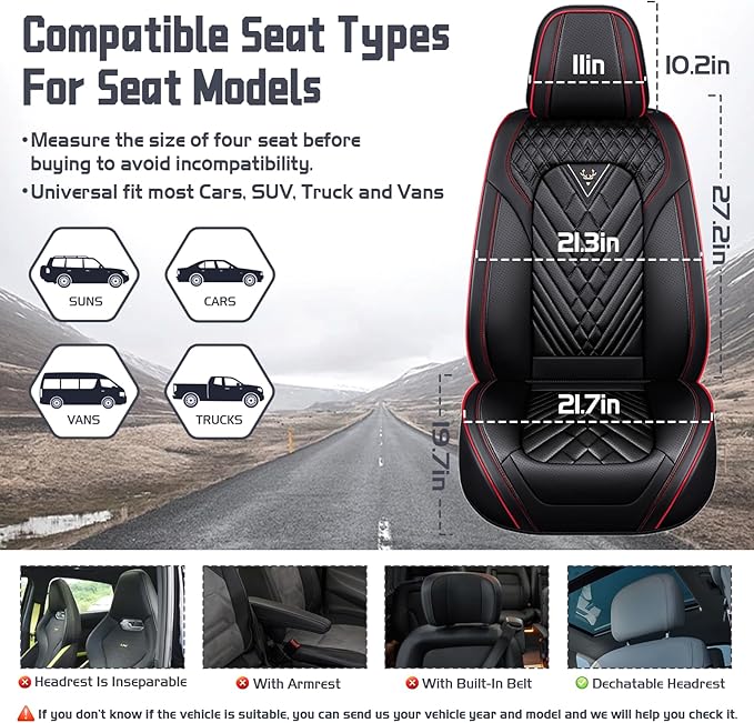 Truck Seat Covers for Ford Bronco 2021-2026, Waterproof Premium Leather Full Coverage Car Seat Cover, Muscle Sport Style Auto Interior Seat Cover Sets (Full Set/Black Red)