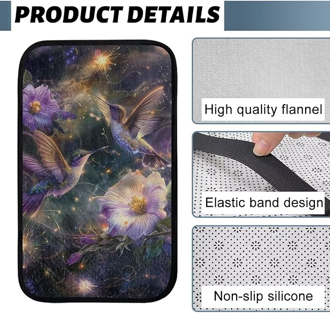 Flower Hummingbird Car Arm Rest Cushion for Arm Support Soft Comfortable Car Armrest Cushion Anti-Scratch Car Interior Accessories for Most Cars SUVs and Trucks