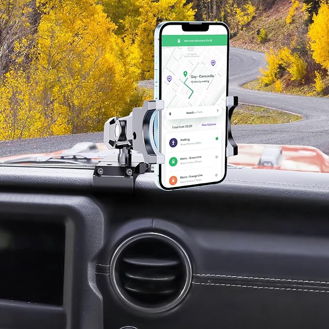 DIAMOOKY Upgraded Metal Phone Mount for Jeep Wrangler JL JLU 2018-2023 and Gladiator JT 2020 2021 2022 2023 Phone Holder Dash Mount System Kit Dashboard Accessories Passenger Side (Not for 4xe)