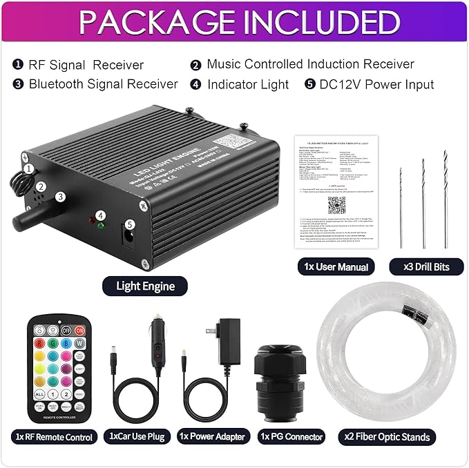 ATOKEE 32W Dual Color Starlight Headliner Kit, Sound Activated Fiber Optic Star Roof Lights with APP/Remote Control, 750pcs*(0.03+0.04+0.06in)*9.8ft