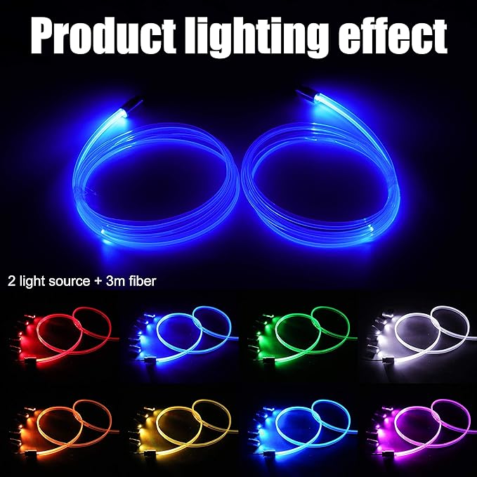 Car Atmosphere Light Kit 3m Fiber Optic RGB Multicolor Sound Active Music Sync Memory Function RF Remote Controller + Bluetooth APP Control 64 Colors USB Car Interior Ambient Lighting Kit 12V