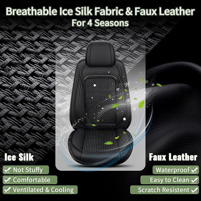 Full Set Car Seat Covers for Toyota RAV4 2013-2025 2026 RAV4 Hybrid - Breathable Cool Ice Silk Leather - 5 Seats - for Toyota RAV 4 Accessories - Black