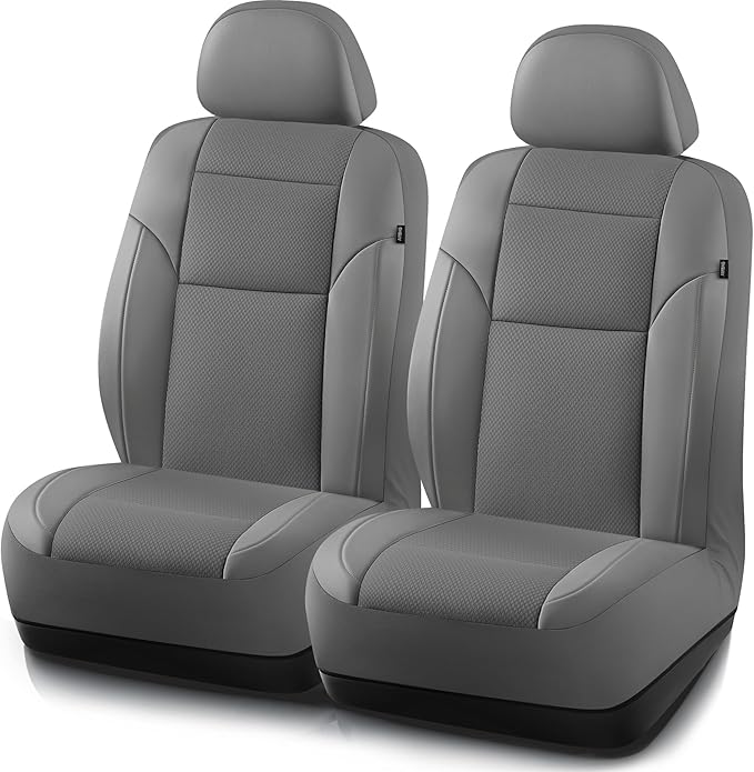 Road Comforts Front Leather Mesh Car Seat Cover - Breathable & Stylish, Airbag Compatible, Universal Fit for Cars, SUVs, Trucks, and Vans - Gray Color
