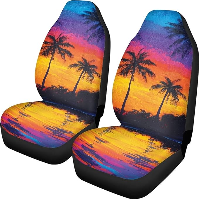 Hawaiian Tropical Palm Tree Print Car Seat Cover for Men Women Soft Breathable Automotive Interior Protector Universal Fit for Car SUV Sedan Truck
