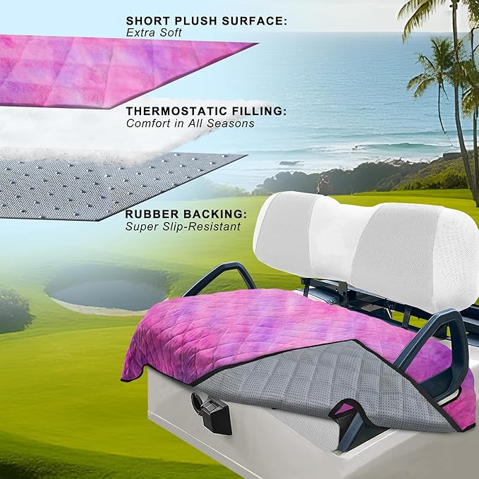 YOKYHOM Golf Cart Seat Covers for 2 & 4 Passenger Carts, Thick Short Plush with Non-Slip Backing, Ultra Soft Seat Towel Blanket, Fits EZGO, Club Car, Yamaha, 51"x30.5", Pink Purple