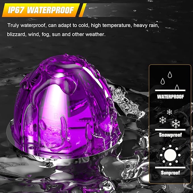 BJZ 10Pcs Purple Watermelon LED Strobe+Constant Marker Lights Dual Function Watermelon-Shaped Side Marker Clearance Tail Top Cap Roof Lights for Trailer Truck Semi-Trailer Heavy-Duty Truck Bus Van