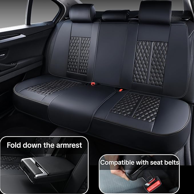 Black Car Seat Covers for Ford Bronco Sport 2021-2025 Car Seat Cover, Leather, 5 Piece Full Set, with Lumbar Support, Anti-Slip, Suitable for All Seasons, Beautify The Interior of Old Cars