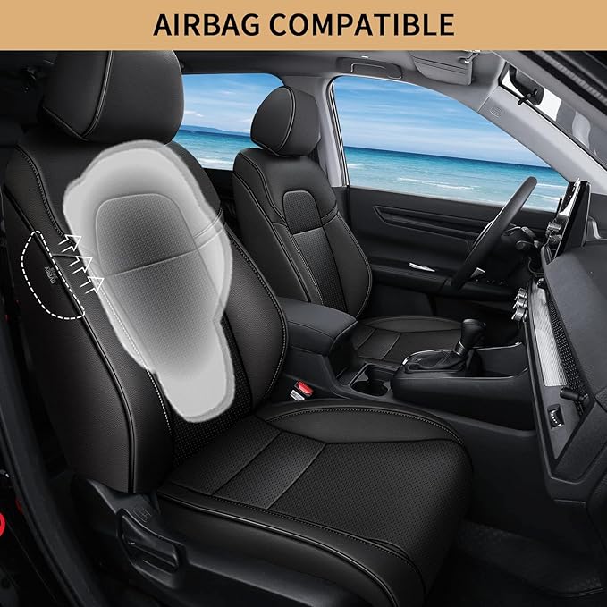 AOMSAZTO Custom Fit Seat Covers for Honda HRV EX-L 2023 2024 2025 2026 -Premium Faux Leather Full Set - Black