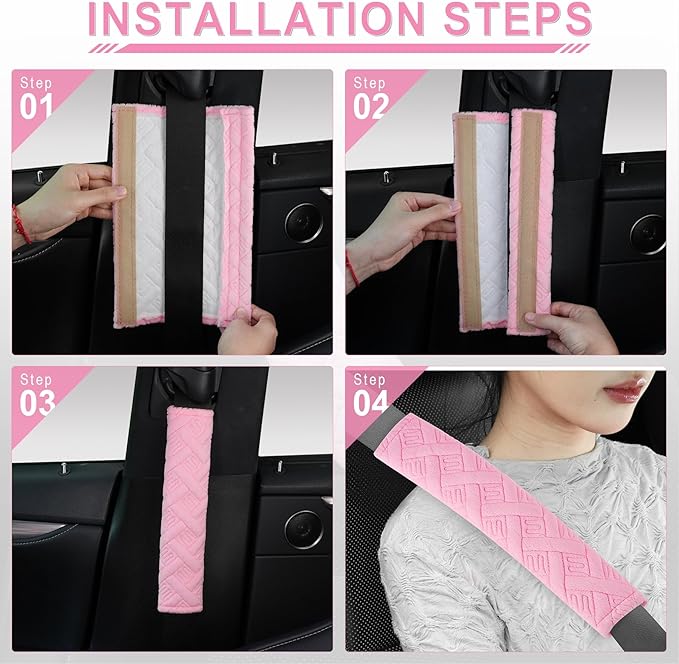 JUSTTOP 2-Pack Universal Car Shoulder Strap Pads Cover for A More Comfortable Driving, Shoulder Strap Covers Harness Pad for Car Interior Accessories(Cherry Blossom Pink)