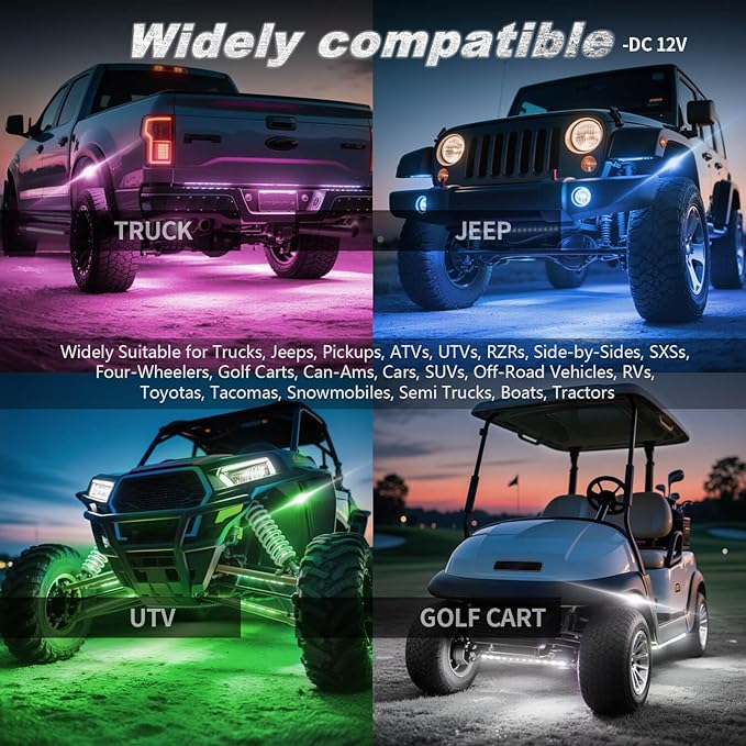8Pods Heavy Duty Aluminum RGBW LED Rock Lights Kit for Jeep Trucks UTV ATV Golf Cart RZR SXS 4Wheeler Off-Road Vehicles, APP & RF Remote, Plug & Play Pre-Wired, Waterproof 12V Underglow Accent Light