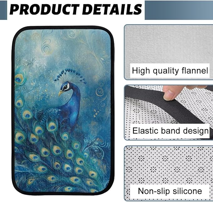 Blue Peacock Armrest Cover Full Coverage Car Arm Rest Cushion Washable Middle Console Lid Cover Pad Protector Elbow Universal Fits Most Cars, SUVs, Trucks and Vans