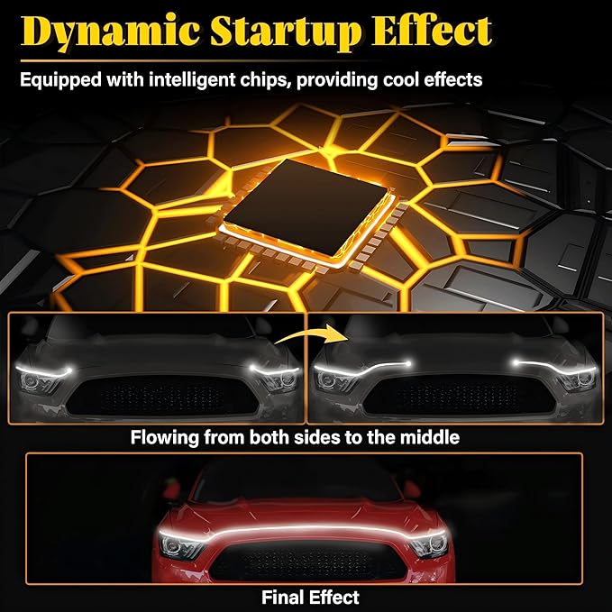 DIBMS 71" High Brightness Car Hood Gap LED Strip, LED Car Ambient Light, Dynamic Scan Activated Design, Daytime Driving Kits, Car Accessories Eclipse LED Lights (Blue)