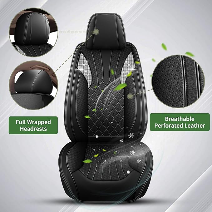 Car Seat Covers for Honda Accord 2003-2017: Breathable Perforated Leather Seat Cover (Full Set, Black)