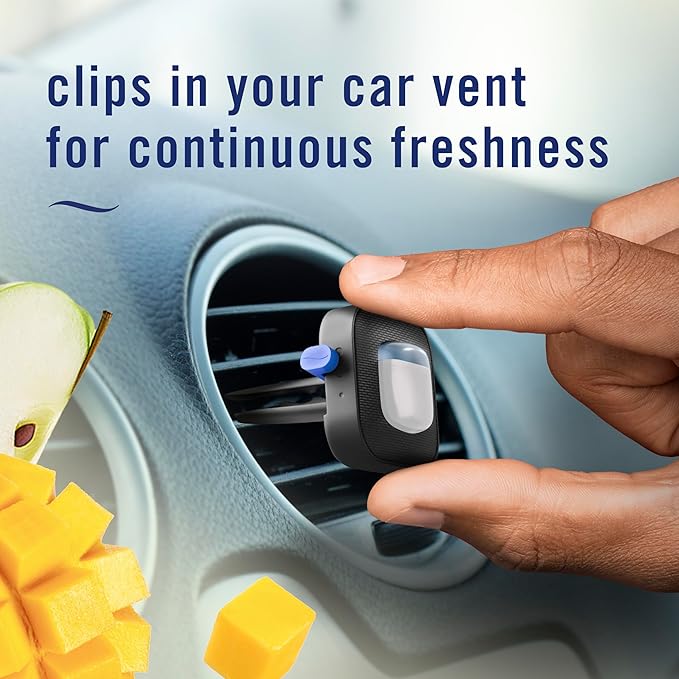 Febreze Car Air Freshener Vent Clip Multipack Mango Splash Scent, Long Lasting Smell Fighter for Strong Odors Car Febreze Clip Automotive Vent Air Freshener 4 Count