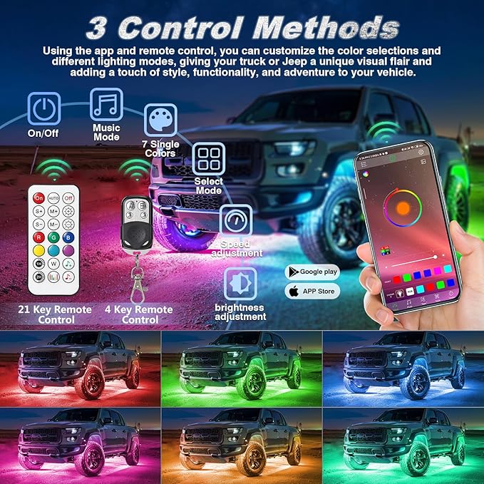 16Pods RGB LED Rock Lights for Semi Trucks Pickup Jeep Golf Cart ATV UTV RZR RV Offroad with APP/RF Remote Control, Dynamic Color Changing Underglow Kits Music Mode 12V Waterproof Chasing Underbody