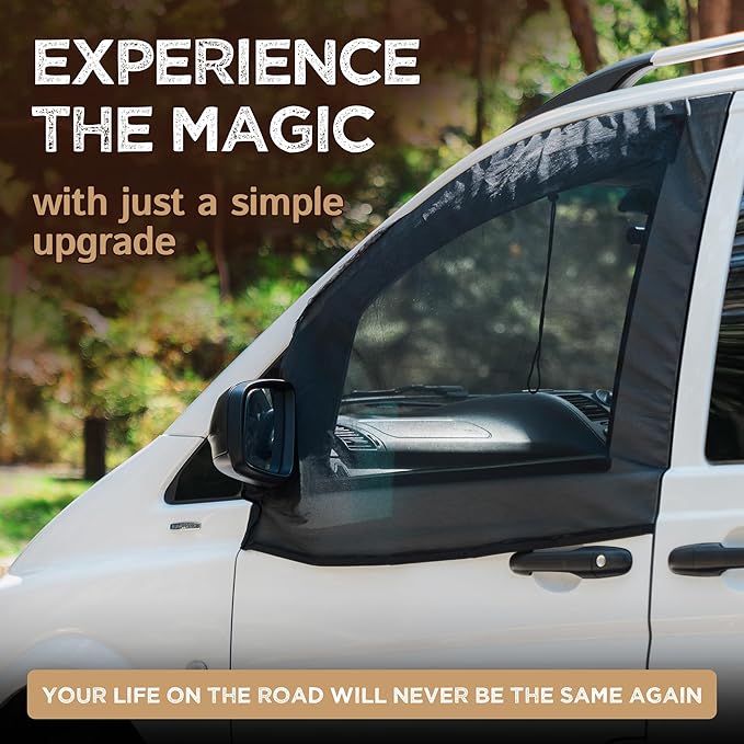 Living in a Bubble Magnetic Bug Screen for Front Doors (Pair), Universal Size for Sprinter, Metris, Ford Transit, and Other Vans & Cars - Car Living Essentials & Van Life Accessories