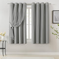 Bujasso Grey 90% Blackout Curtains with Sheer Overlay Mix and Match Double Layer Window Curtains Thermal Insulated 63 inch for Living Room Bedroom Gray Drapes with Tiebacks Grommet Top 54" Wx63 Lx2