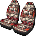 Aztec Ethnic Striped Horse Jigsaw Puzzle Print Car Seat Cover Front Seats Only Full Set of 2, Universal Bucket High Back Car Front Seat Covers