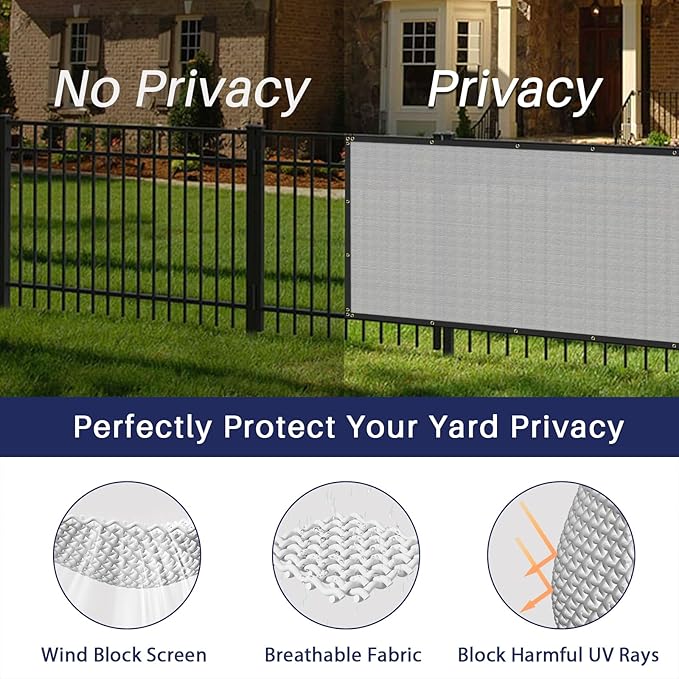 Windscreen4less Privacy Fence Screen Heavy Duty Windscreen Fencing Mesh Fabric Shade Net Cover with Brass Grommtes for Outdoor Wall Garden Yard Pool Deck, 8'x38' Light Gray