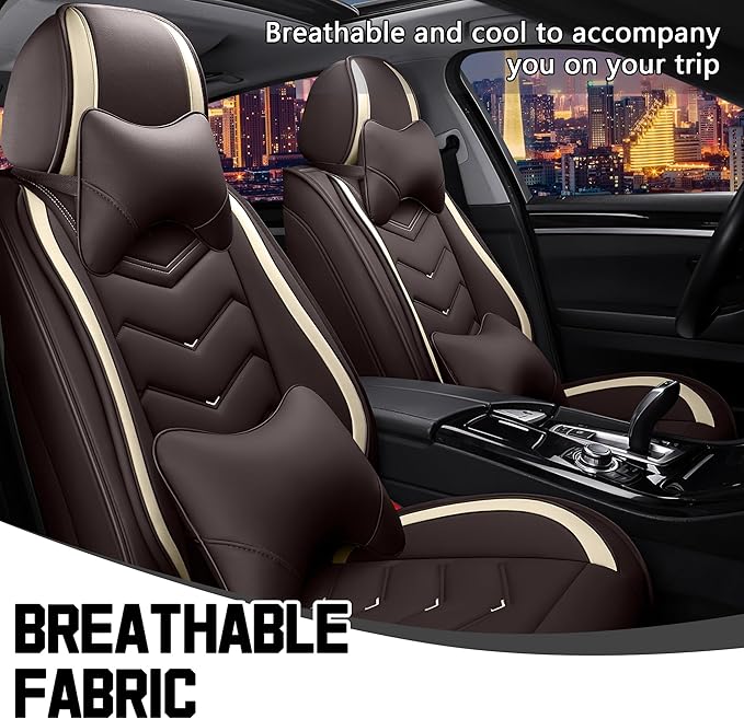 CTDS Car Seat Covers for Chevy Trax 2015-2026, Stylish Sport Seat Cover, Premium Nappa Leather Car Seat Cover. Automobile Seat Covers Sets.(Luxury 2 Seats/Coffee Color)
