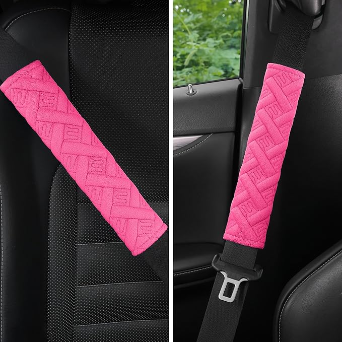 JUSTTOP 2-Pack Universal Car Seat Belt Pads Cover for A More Comfortable Driving, Seat Belt Shoulder Strap Covers Harness Pad for Car Interior Accessories(Deep Pink)
