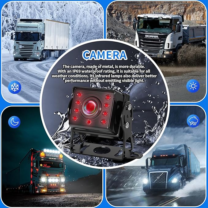 4 Channel RV Backup Camera System with 10.1" Touch Screen Monitor, DVR Recording, 4 x 1080P Waterproof Cameras, Quad Split, Bluetooth, for RV Truck Trailer Bus