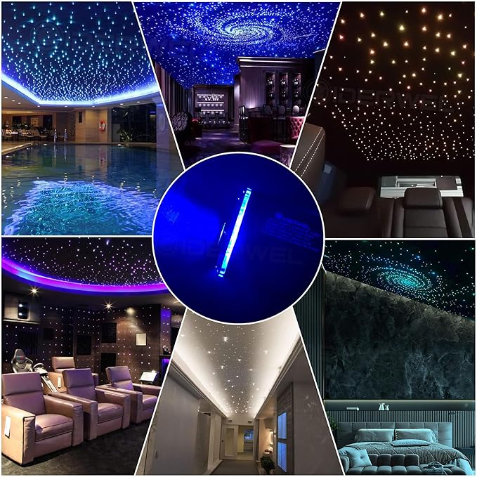 Twinkle Fiber Optic Lights,Bluetooth APP/Remote/Music Activate Starlight Headliner Kit with RGBW LED Light Engine,300pcs 9.8ft Mix Optic Fiber Cable for Car/Home/Party Star Light Ceiling