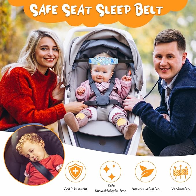 Baby Carseat Head Support,Car seat Straps Pillow Support Ban,Stroller Neck Relief Strap Headrest,Slumber Sling Sleep Positioner for Toddler Infants Child Children Kids(Blue Owl -1 Pack)