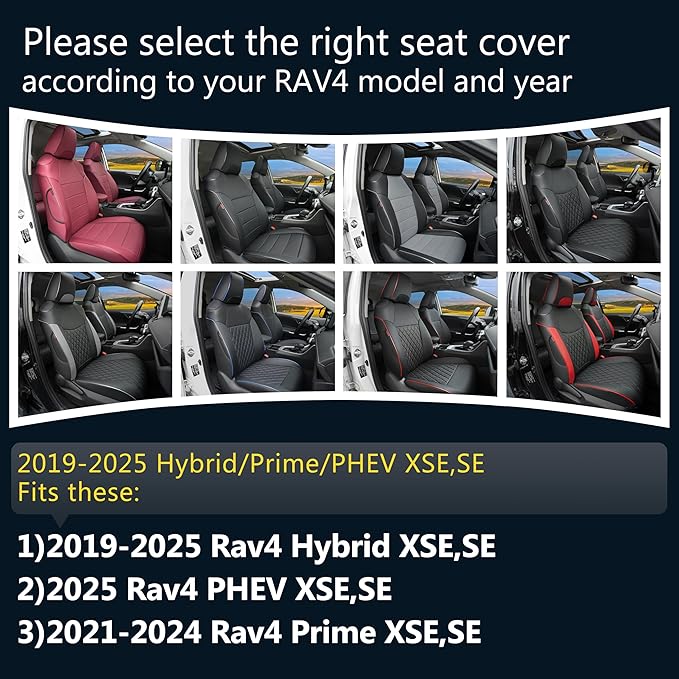 Lolcar Rav4 Seat Covers Custom Fit for Toyota Rav4 2021-2024 Prime SE,XSE & 2019-2025 Hybrid/PHEV SE,XSE, Leather Truck Seat Cover Full Set for SUV,Faux Leather(Black)