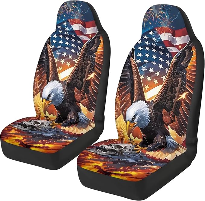 ELEQIN 250 Anniversary USA Car Front Seat Covers, Patriotic Collectors 2 Pack Polyester Automotive Seat ProtectorsSoft & Breathable, Vehicle Interior Accessories for Most Cars